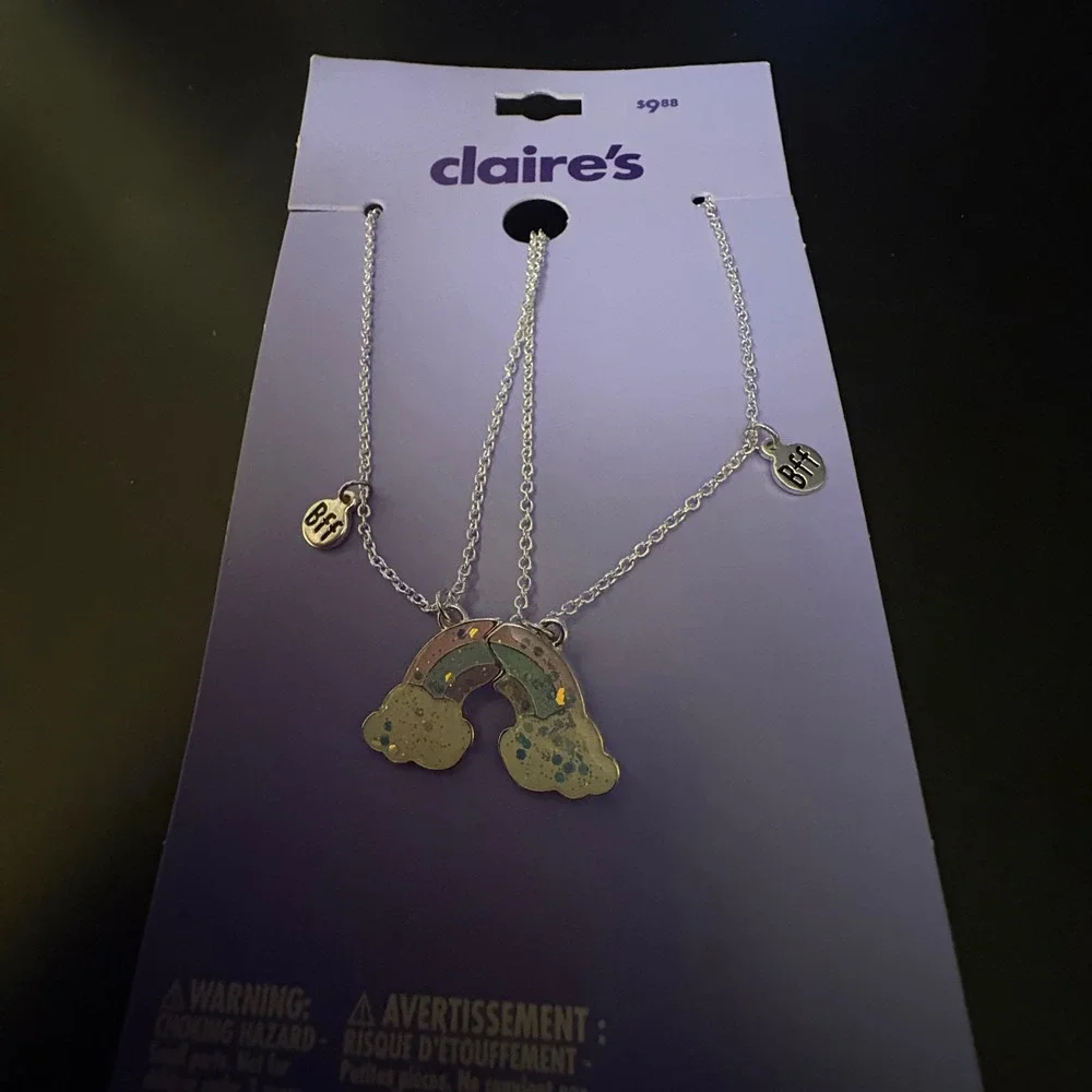 NWT Claire's Best‎ Friends Rainbow Necklace Set BFF Friendship Necklaces Silver